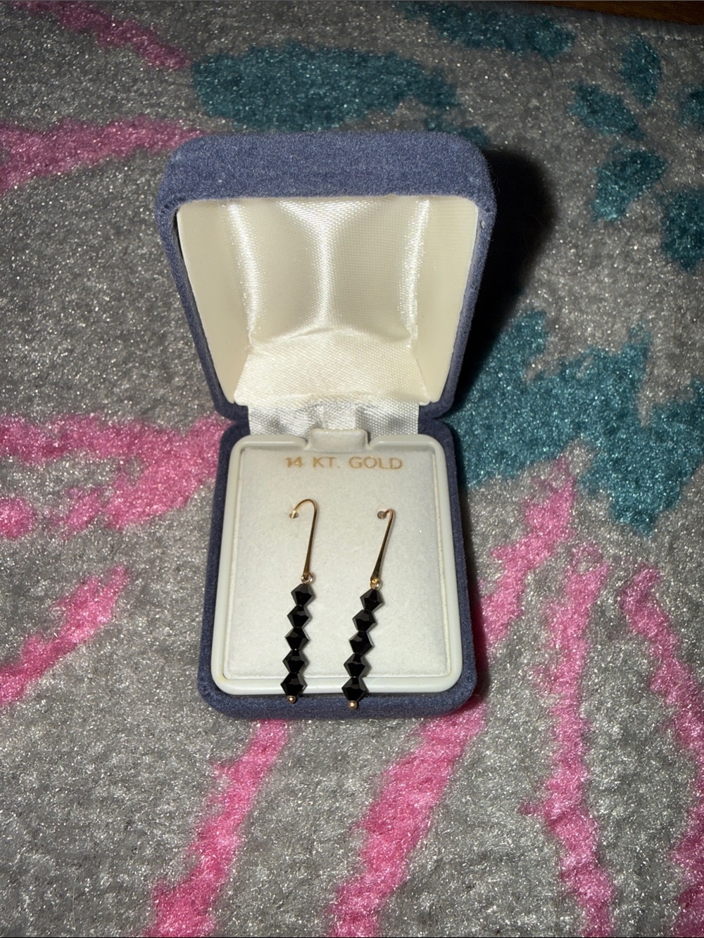 14K Gold Black Bead Drop Earrings